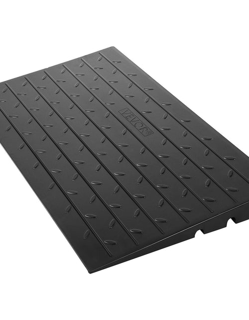 Load image into Gallery viewer, Rubber Threshold Ramp, 4" Rise Threshold Ramp Doorway, 3 Channels Cord Cover Rubber Solid Threshold Ramp, Rubber Angled Entry Rated 2200 Lbs Load Capacity for Wheelchair and Scooter
