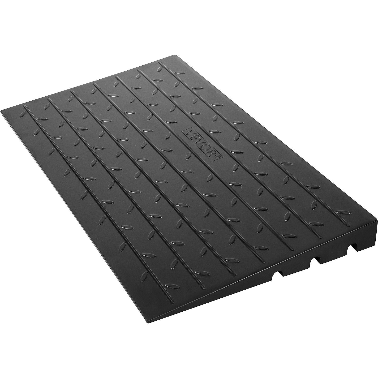 Rubber Threshold Ramp, 4" Rise Threshold Ramp Doorway, 3 Channels Cord Cover Rubber Solid Threshold Ramp, Rubber Angled Entry Rated 2200 Lbs Load Capacity for Wheelchair and Scooter