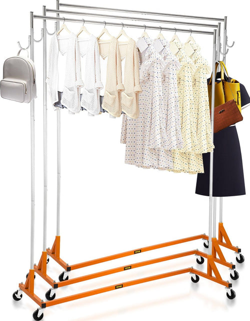 Load image into Gallery viewer, Z Rack, Industrial Grade Z Base Garment Rack, Height Adjustable Rolling Z Garment Rack, Sturdy Steel Z Base Clothing Rack w/Lockable Casters, for Home Clothing Store Display Orange (3 Sets)

