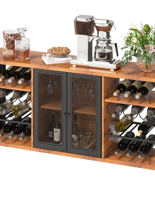 Load image into Gallery viewer, Industrial Bar Cabinet, Wine Table for Liquor with Glass Holder, Wine Rack and Metal Sideboard, Farmhouse Wood Coffee Bar for Living Room, Dining Room (55 Inch, Rustic Oak)
