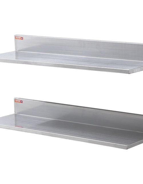 Load image into Gallery viewer, 8.6" x 30" Stainless Steel Shelf, Wall Mounted Floating Shelving with Backsplash, 44 lbs Load Capacity Commercial Shelves, Heavy Duty Storage Rack for Restaurant, Bar, Home, and Hotel (2 Packs)
