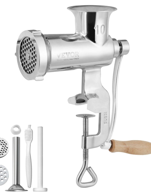 Load image into Gallery viewer, Manual Meat Grinder, All Parts Stainless Steel, Hand Operated Meat Grinding Machine with Tabletop Clamp, 2 Grinding Plates &amp; Sausage Stuffer, Ideal for Home Kitchen Restaurant Butcher's Shop
