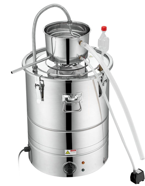 Load image into Gallery viewer, Alcohol Still, 9 Gal 30L Water Alcohol Distiller, Home Distillery Kit include Stainless Steel Tube &amp; Pump &amp; One-way Exhaust Valve &amp; Thermometer (30-120°C ) for DIY Whisky Wine Brandy, Silver
