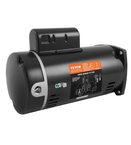 1 HP Pool Pump Motor, 56Y Frame, 115V(9 Amps)/230V(4.5 Amps) 3450RPM, 60Hz, 1.25 Service Factor, 90μF/250V Capacitor, CCW Rotation Square Flange Replacement Motor