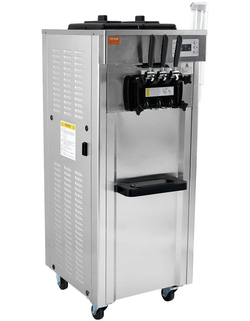 Load image into Gallery viewer, 1850W Commercial Soft Ice Cream Machine 3 Flavors 5.3 to 7.4Gallon per Hour PreCooling at Night Auto Clean LCDPanel for Restaurants Snack Bar, Sliver
