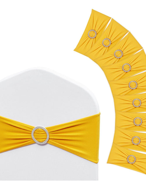 Load image into Gallery viewer, Stretch Spandex Chair Sashes, Chair Slipcover and Stretch Chair Sash with Round Buckle, Elastic Chair Bands, Fitting Wedding, Holiday, Banquet, Party Chair Decoration (50 PCS Golden Yellow)

