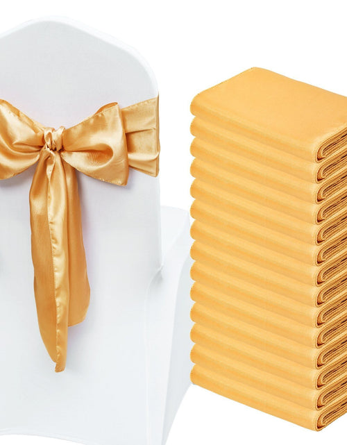 Load image into Gallery viewer, Stretch Spandex Chair Sashes Bows, Chair Slipcover and Stretch Chair Sash, Elastic Chair Bands, Fitting Wedding, Holiday, Banquet, Party, Celebration Chair Decoration (50 PCS Gold)
