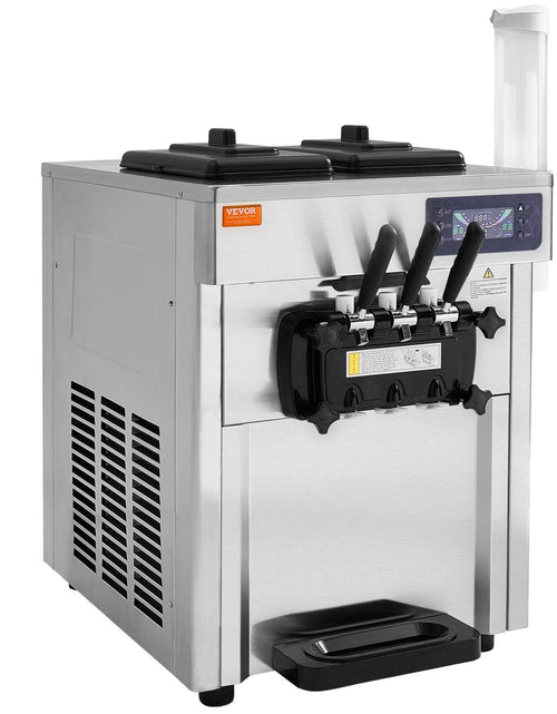 Load image into Gallery viewer, Commercial Ice Cream Machine, 18-28 L/H Yield, 1850W 3-Flavor Countertop Soft Serve Ice Cream Maker, 2 x 5.5L Stainless Steel Cylinder, LED Panel Auto Clean Pre-cooling, for Restaurant Bars
