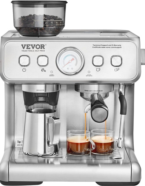 Load image into Gallery viewer, Espresso Machine with Grinder, 15 Bar Semi-Automatic Espresso Coffee Maker with Milk Frother Steam Wand, Removable Water Tank &amp; Pressure Gauge for Cappuccino, Latte, Machiato, PID Control System
