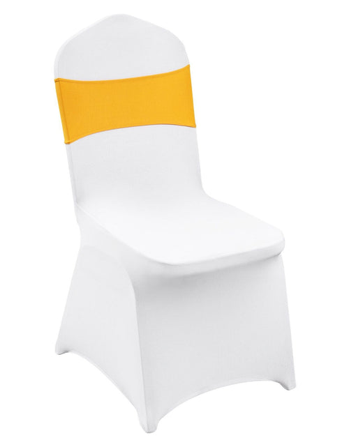 Load image into Gallery viewer, Stretch Spandex Folding Chair Covers, Universal Fitted Chair Cover with Chair Sashes, Removable Washable Protective Slipcovers, for Wedding, Holiday, Banquet, Party, Dining (30 Set Gold &amp; White)
