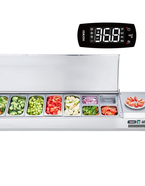 Load image into Gallery viewer, Refrigerated Condiment Prep Station, 160 W Countertop Refrigerated Condiment Station, with 5 1/3 Pans &amp; 4 1/6 Pans, 304 Stainless Body and PC Lid, Sandwich Prep Table with Stainless Guard, ETL
