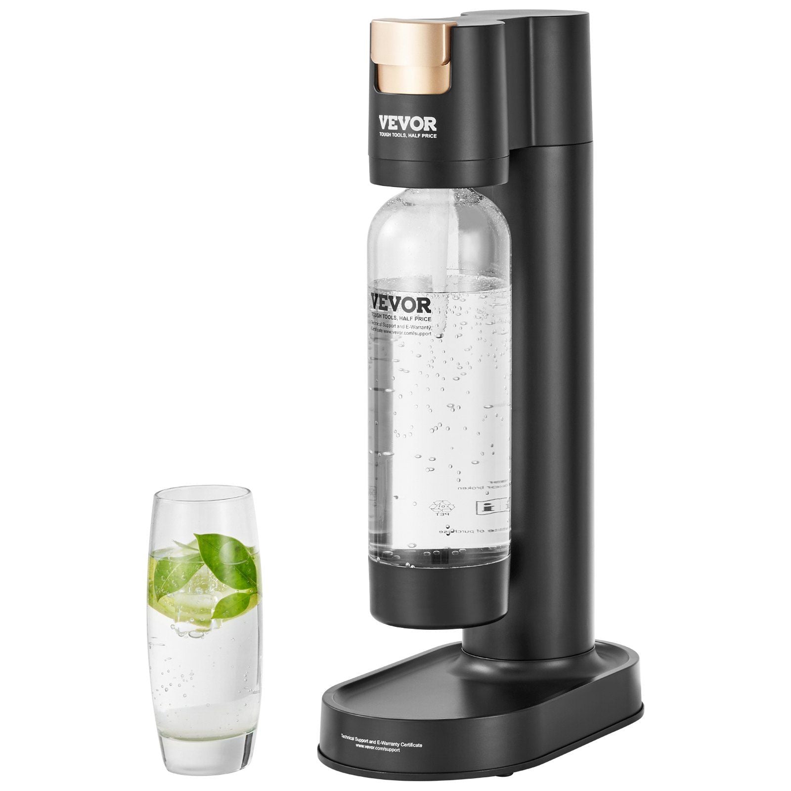 Sparkling Water Maker, Soda Maker Machine for Home Carbonating, Seltzer Water Starter Kit with BPA free 1L PET Bottle, Compatible with Mainstream Screw-in 60L CO2 Cylinder(NOT Included), Black