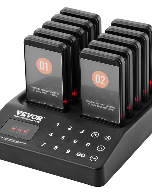 Load image into Gallery viewer, Restaurant Pager System, Wireless 400m Long Range Lineup Waiting Queue Signal, Guest Customer Calling Beepers with Vibration &amp; Flashing, 10 Buzzers for Food Truck, Church, Nursery, Hospital
