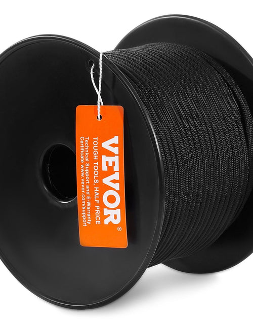 Load image into Gallery viewer, Braided Nylon Cord, 3/16 inch by 250 feet, 32-Strand Design, 720 LBS Tensile Strength, Multi-Purpose Black Rope for Outdoor, Tree Work, Hiking, Swinging, and Rescue Operations
