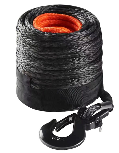 Load image into Gallery viewer, Synthetic Winch Rope, 1/2 Inch x 92 Feet 32,000 lbs Synthetic Winch Line Cable Rope with Protective Sleeve + Forged Winch Hook + Pull Strap, Universal Fit for SUV, Large Off-Road Vehicle, Truck
