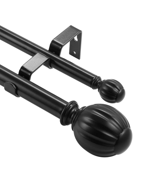 Load image into Gallery viewer, Double Rod Curtain Rods, 36-72 inches(3-6ft) Adjustable Length, Black Double Curtain Rods with Round Finials, 1" and 3/4" Diameter, Double Window Drapery Rod for Sheer and Blackout Curtains
