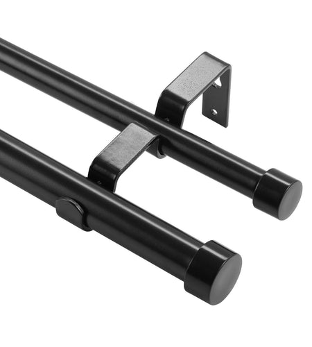 1 Inch Double Curtain Rods 36 to 72 Inches(3-6ft), Drapery Rods for Windows 24 to 68 Inches, Telescoping Dual Curtain Rod with Round Finials, Black