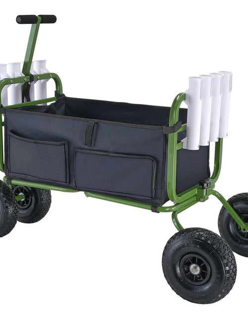 Load image into Gallery viewer, Beach Fishing Cart, 300 lbs Load Capacity, Foldable Fish and Marine Cart with Four 11" Big Wheels Rubber Balloon Tires for Sand, Heavy-Duty Steel Pier Wagon Trolley with 8 Rod Holders for Picnic
