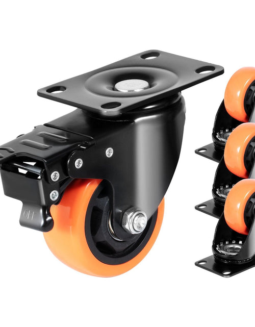Load image into Gallery viewer, Caster Wheels, 3-inch Swivel Plate Casters, Set of 4, with Security A/B Locking No Noise PVC Wheels, Heavy Duty 250 lbs Load Capacity Per Caster, Non-Marking Wheels for Cart Furniture Workbench
