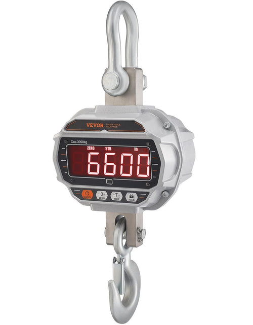 Load image into Gallery viewer, Digital Crane Scale, 6600 lbs/3000 kg, Industrial Heavy Duty Hanging Scale with Remote Control, Cast Aluminum Case &amp; LED Screen, High Precision for Construction, Factory, Farm, Hunting (Silver)
