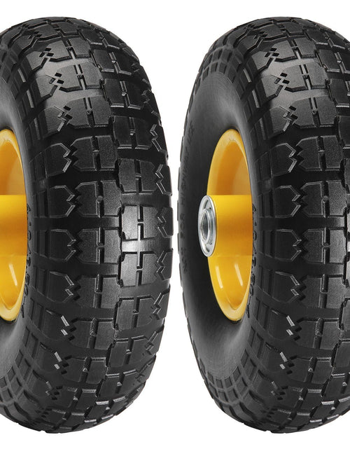 Load image into Gallery viewer, Solid PU Run-Flat Tire Wheel, 10", 2-Pack, 400 lbs Dynamic Load, 450 lbs Static Load, Flat Free Tubeless Tires and Wheels for Hand Truck, Utility Cart, Dollies, Garden Trailers, Various Carts
