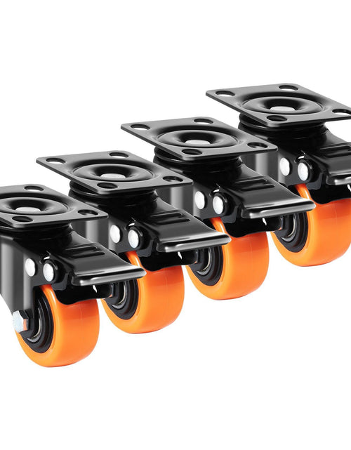 Load image into Gallery viewer, Caster Wheels, 2-inch Swivel Plate Casters, Set of 4, with Security Dual Locking No Noise PVC Wheels, Heavy Duty 150 lbs Load Capacity Per Caster, Non-Marking Wheels for Cart Furniture Workbench
