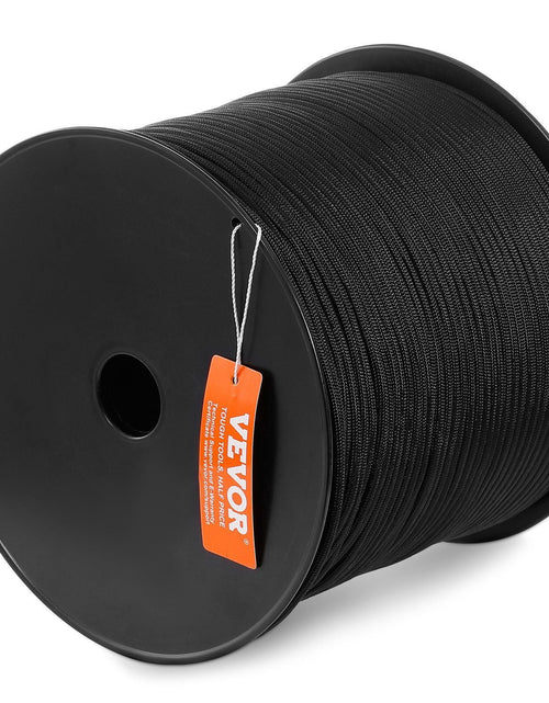 Load image into Gallery viewer, Braided Nylon Rope, 3/16 in x 1000 ft, 32 Strands, 720 LBS Breaking Strength Outdoor Climbing Rope, Arborist Tree Climbing Rigging Rope for Rock Hiking Camping Swing Rappelling Rescue, Black
