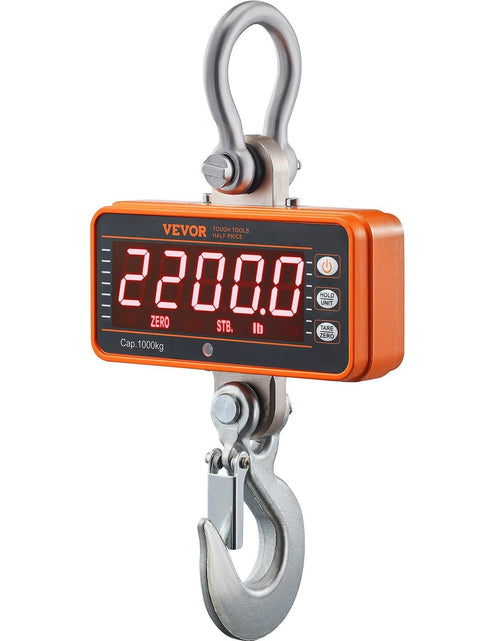 Load image into Gallery viewer, Digital Crane Scale, 2200 lbs/1000 kg, Industrial Heavy Duty Hanging Scale with Remote Control, Cast Aluminum Case &amp; LED Screen, High Precision for Construction, Factory, Farm, Hunting (Orange)
