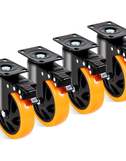 Load image into Gallery viewer, Caster Wheels, 5-inch Swivel Plate Casters, Set of 4, with Security A/B Locking No Noise PVC Wheels, Heavy Duty 450 lbs Load Capacity Per Caster, Non-Marking Wheels for Cart Furniture Workbench
