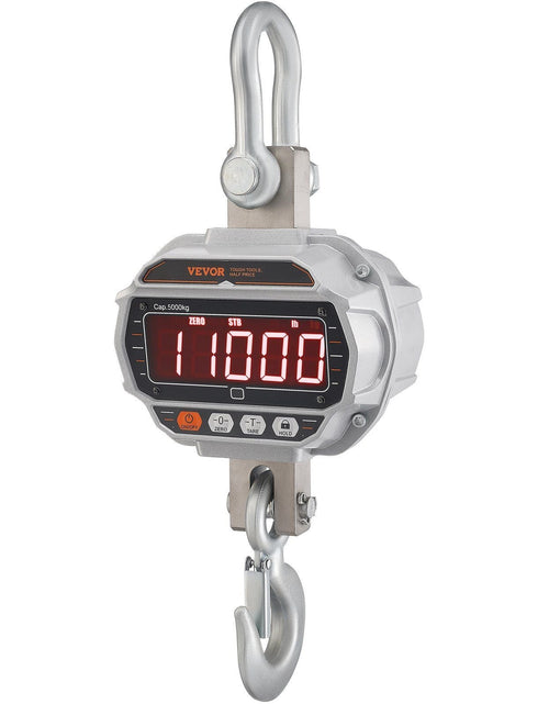 Load image into Gallery viewer, Digital Crane Scale, 11000 lbs/5000 kg, Industrial Heavy Duty Hanging Scale with Remote Control, Cast Aluminum Case &amp; LED Screen, High Precision for Construction, Factory, Farm, Hunting (Silver)

