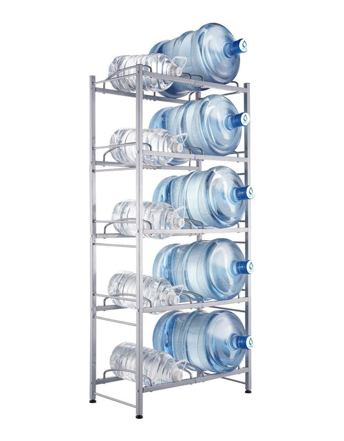Load image into Gallery viewer, 5-Tier Water Jug Holder Double Row Water Jug Rack 10 Bottles Silver Gray

