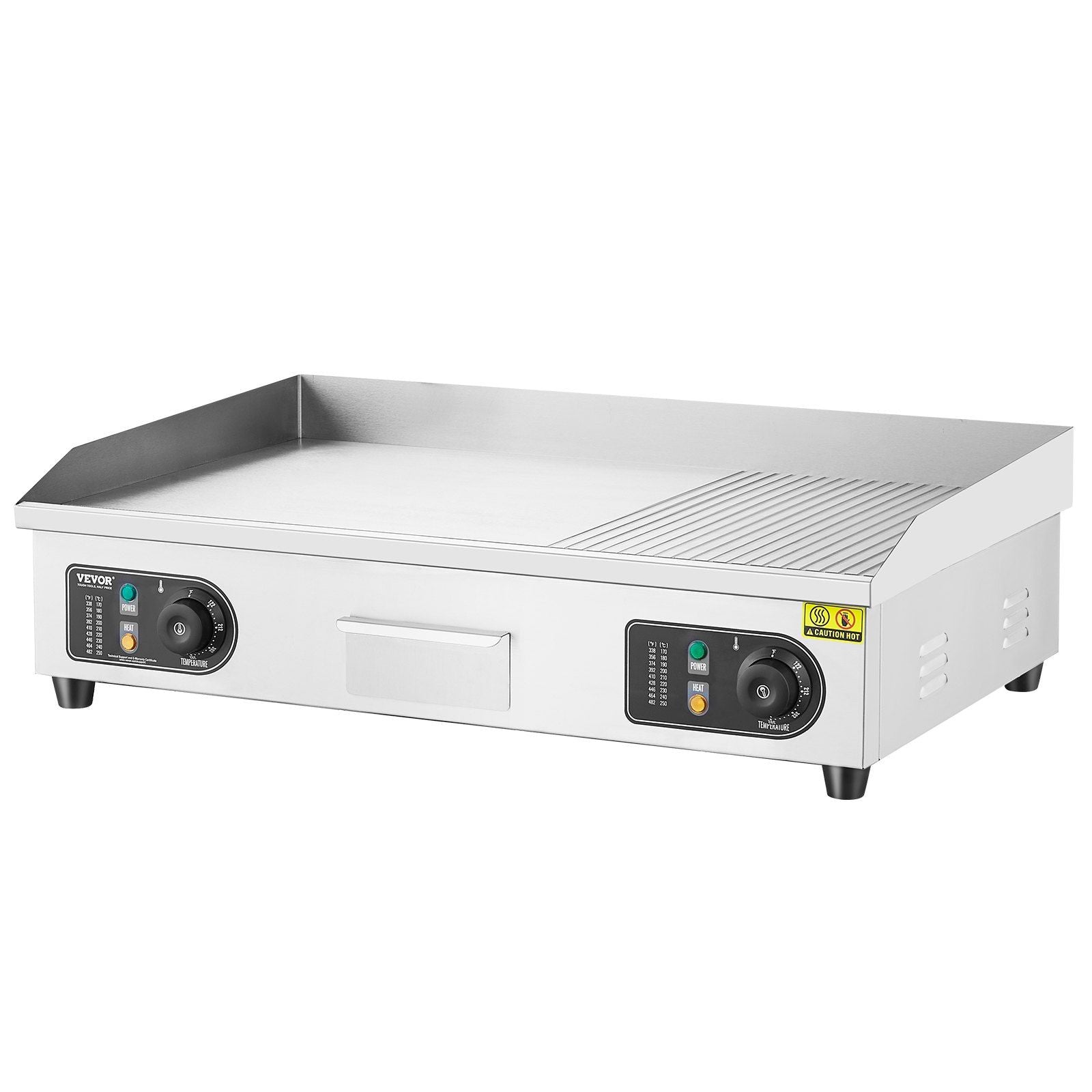 Commercial Electric Griddle, 2800W Countertop Half-Flat Top Grill, 122°F-572°F Adjustable Temp, 28.74x15.75x0.39in Stainless Steel Griddle Grill with 2 Shovels and 2 Brushes