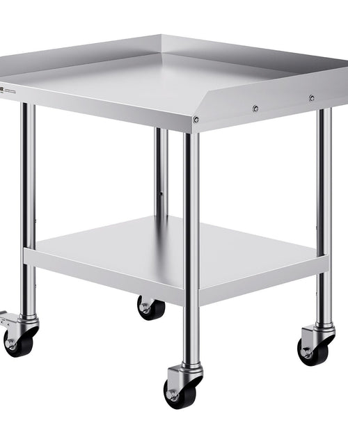 Load image into Gallery viewer, Stainless Steel Work Table, 24 x 28 x 30 Inch Commercial Food Prep Worktable with 4 Wheels, Casters, 3-Sided Backsplash Heavy Duty Prep Worktable, Metal Work Table for Restaurant Home Hotel

