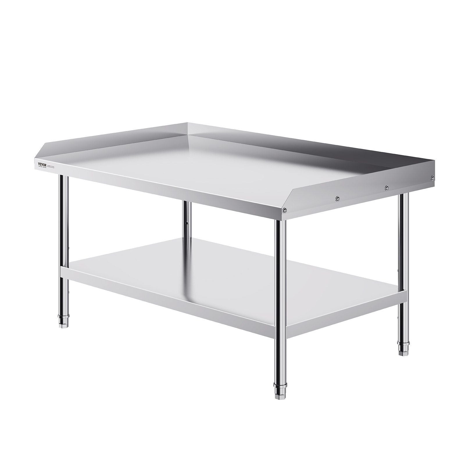 Stainless Steel Work Table, 30 x 48 x 26 Inch Commercial Food Prep Worktable, 3-Sided Backsplash Heavy Duty Prep Worktable, Metal Work Table with Adjustable Height for Restaurant Home Hotel