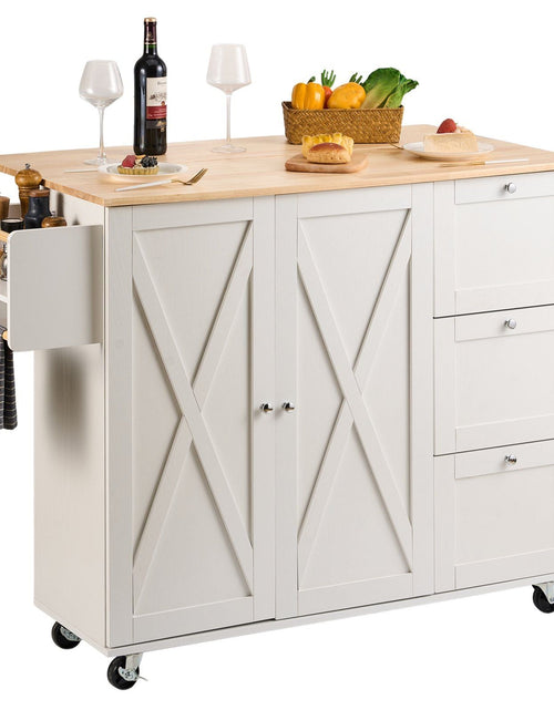 Load image into Gallery viewer, Kitchen Island Cart with Solid Wood Top, 45.3" Width Mobile Carts with Storage Cabinet, Rolling Kitchen Table with Spice Rack, Towel Rack, Drop Leaf and Drawer, Portable Islands on Wheels, White
