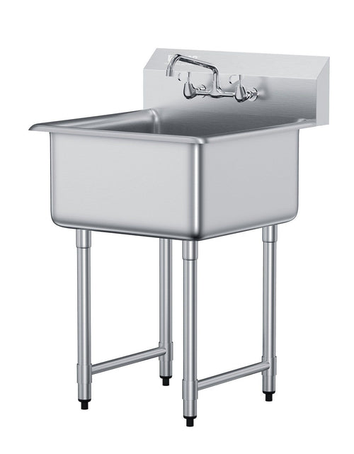 Load image into Gallery viewer, Stainless Steel Prep &amp; Utility Sink, 1 Compartment Free Standing Small Sink Include Faucet &amp; legs, 27"x41" Commercial Single Bowl Sinks for Garage, Restaurant, Kitchen, Laundry, NSF Certified
