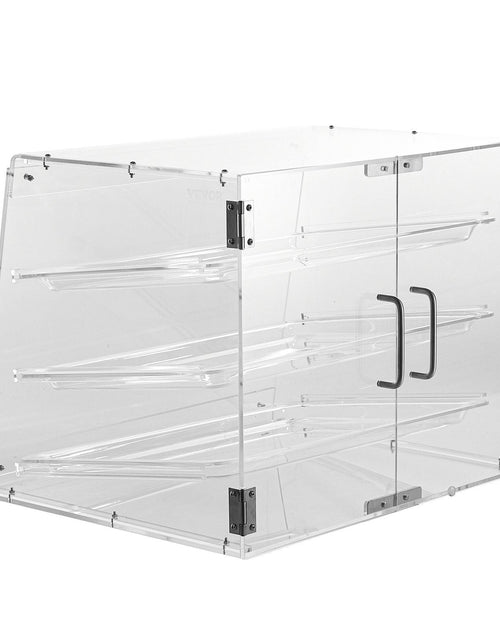 Load image into Gallery viewer, Pastry Display Case, 3-Tier Commercial Countertop Bakery Display Case, Acrylic Display Box with Rear Door Access &amp; Removable Shelves, Keep Fresh for Donut Bagels Cake Cookie, 20.7"x14.2"x16.3"
