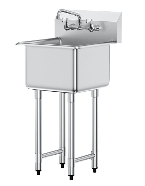 Load image into Gallery viewer, Stainless Steel Prep &amp; Utility Sink, 1 Compartment Free Standing Small Sink Include Faucet &amp; legs, 18"x41" Commercial Single Bowl Sinks for Garage, Restaurant, Kitchen, Laundry, NSF Certified
