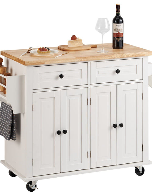 Load image into Gallery viewer, Kitchen Island Cart with Solid Wood Top, 35.4" Width Mobile Carts with Storage Cabinet, Rolling Kitchen Table with Spice Rack, Towel Rack, and Drawer, Portable Islands on Wheels, White
