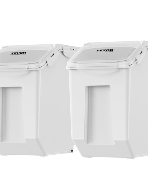 Load image into Gallery viewer, Ingredient Storage Bin, 2 x 15L Dispenser Bin with 2 Measuring Cups, Attachable Casters and Airtight Lid, 2 Pcs/Set Dog Pet Food Storage Container, PP Material Kitchen Rice Cereal Flour Bin

