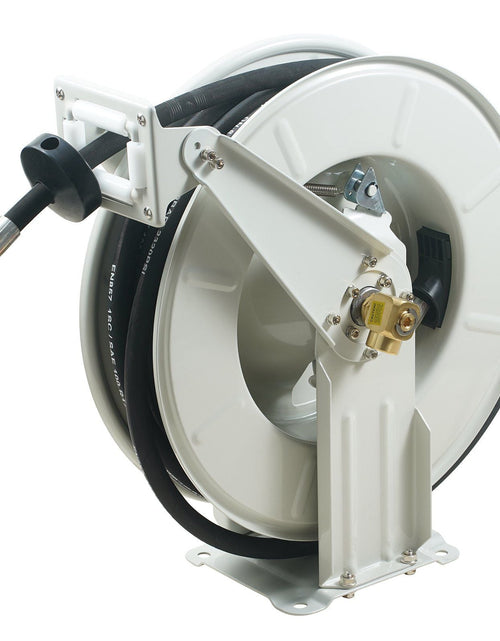 Load image into Gallery viewer, Fuel Hose Reel, 1/2" x 50', Extra Long Retractable Machine Oil Hose Reel, Spring Driven Auto Swivel Rewind, Heavy-Duty Carbon Steel Construction with Hose for Auto Repair, Industries, 2300 PSI
