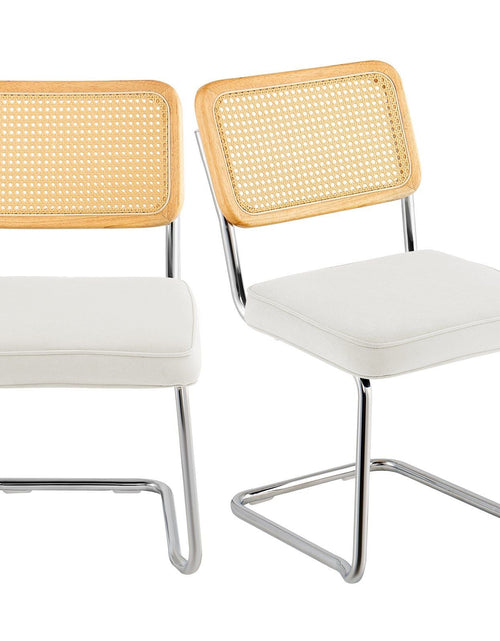 Load image into Gallery viewer, Rattan Dining Chairs Set of 2, Mid Century Modern Dining Chair, Upholstered Velvet Accent Chair with Rattan Back, Retro Dining Room Kitchen Chair for Living Room, Bedroom, Office (18.1 Inch)

