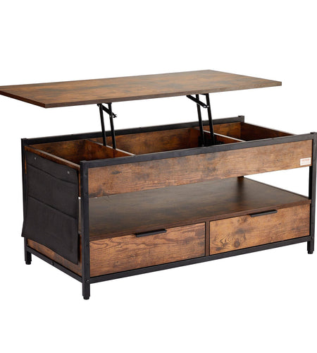 Lift Top Coffee Table 39.4" Rectangle Coffee Table with Light & USB Brown