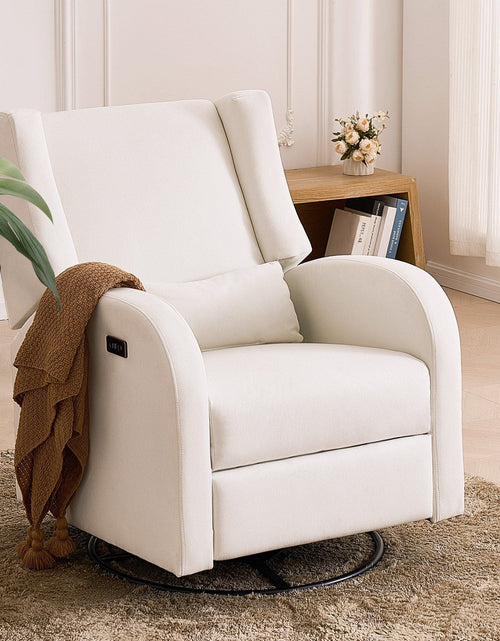Load image into Gallery viewer, Electronic Power Recliner and Swivel Glider, 250 lbs Weight Capacity Swivel Glider Recliner Chair with USB Port, Polyester Surface Swivel Rocker Recliner for Living Room, Bedroom, Off White
