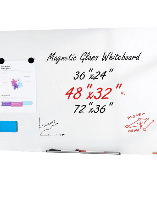 Load image into Gallery viewer, Magnetic Glass Whiteboard, Dry Erase Board 48"x32", Wall-Mounted Large White Glassboard Frameless, with Marker Tray, an Eraser and 2 Markers, White
