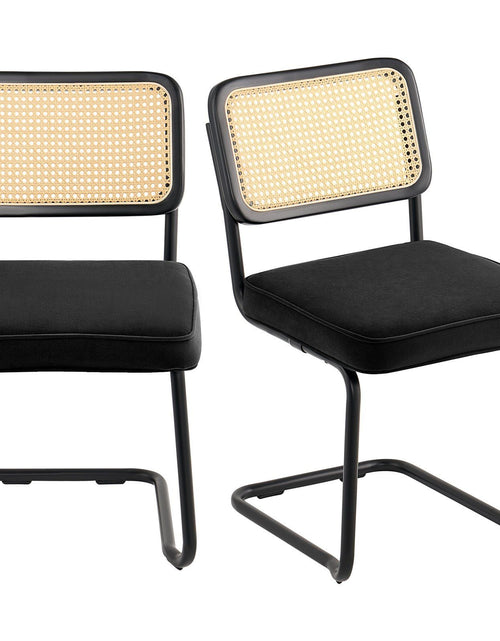 Load image into Gallery viewer, Rattan Dining Chairs Set of 2, Mid Century Modern Dining Chair, Upholstered Velvet Accent Chair with Rattan Back, Retro Dining Room Kitchen Chair for Living Room, Bedroom, Office (18.1 Inch)
