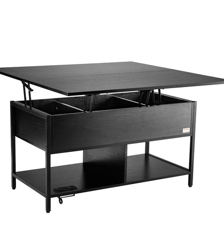 Lift Top Coffee Table 39.4" Rectangle Coffee Table with Light & USB Black