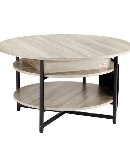 Lift Top Coffee Table 35.3" Round Coffee Table for Living Room White