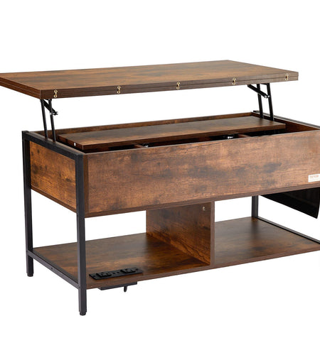 Lift Top Coffee Table 39.4" Rectangle Coffee Table with Light & USB Brown