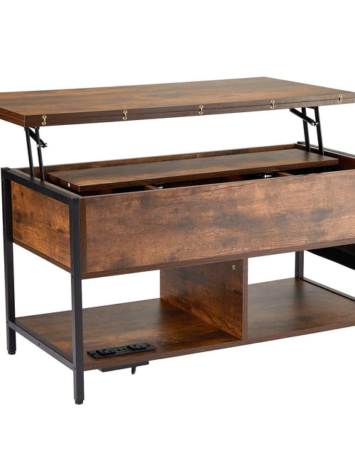 Load image into Gallery viewer, Lift Top Coffee Table 39.4" Rectangle Coffee Table with Light &amp; USB Brown
